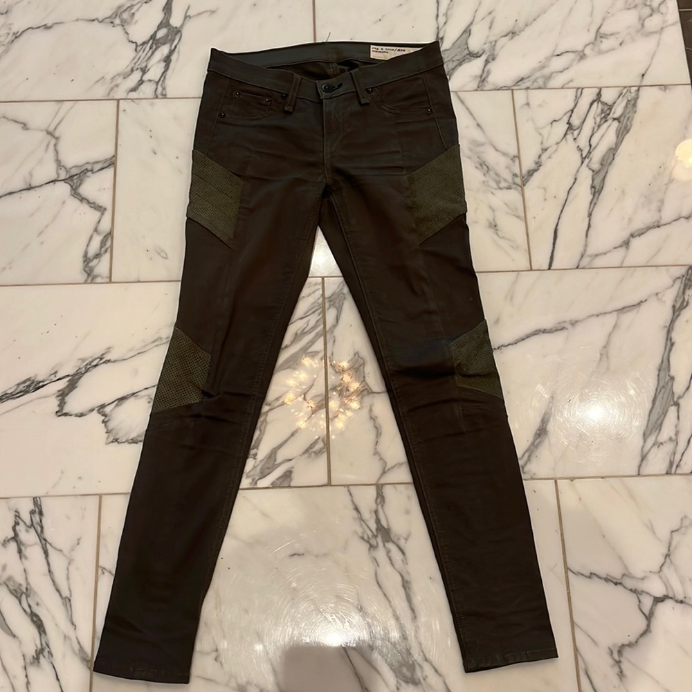 Rag and bone skinny pants with suede detail in army green
